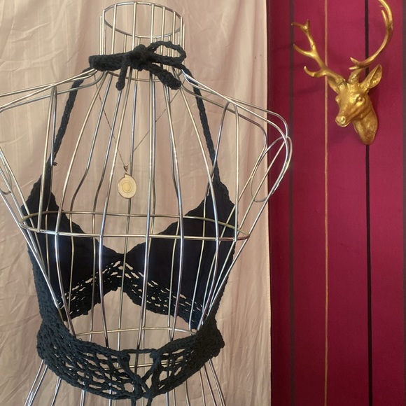 FOUR Hand Crocheted Bikini Tops, Black, Red, Burgundy and Cream. Adjustable. - Picture 3 of 11